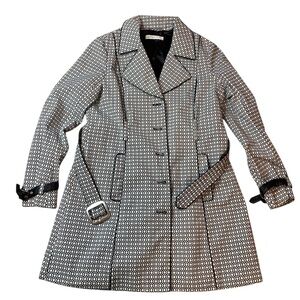 New York & Company Geometric Mod Trench Coat | Black & White | Belted | Size L